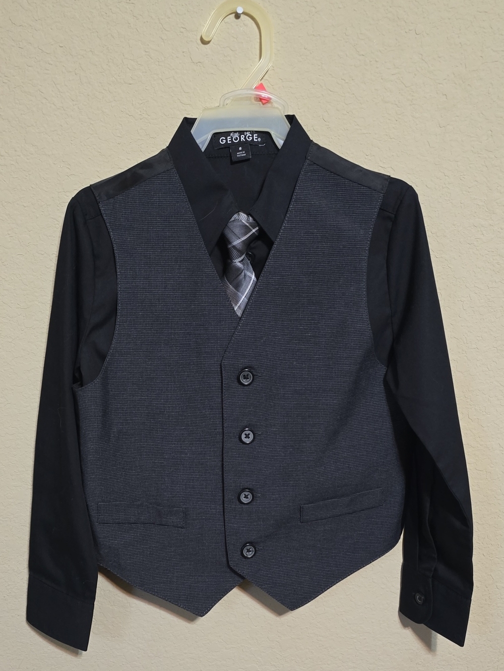 George Boys' Charcoal Gray Vest with Black Shirt and Gray Tie
